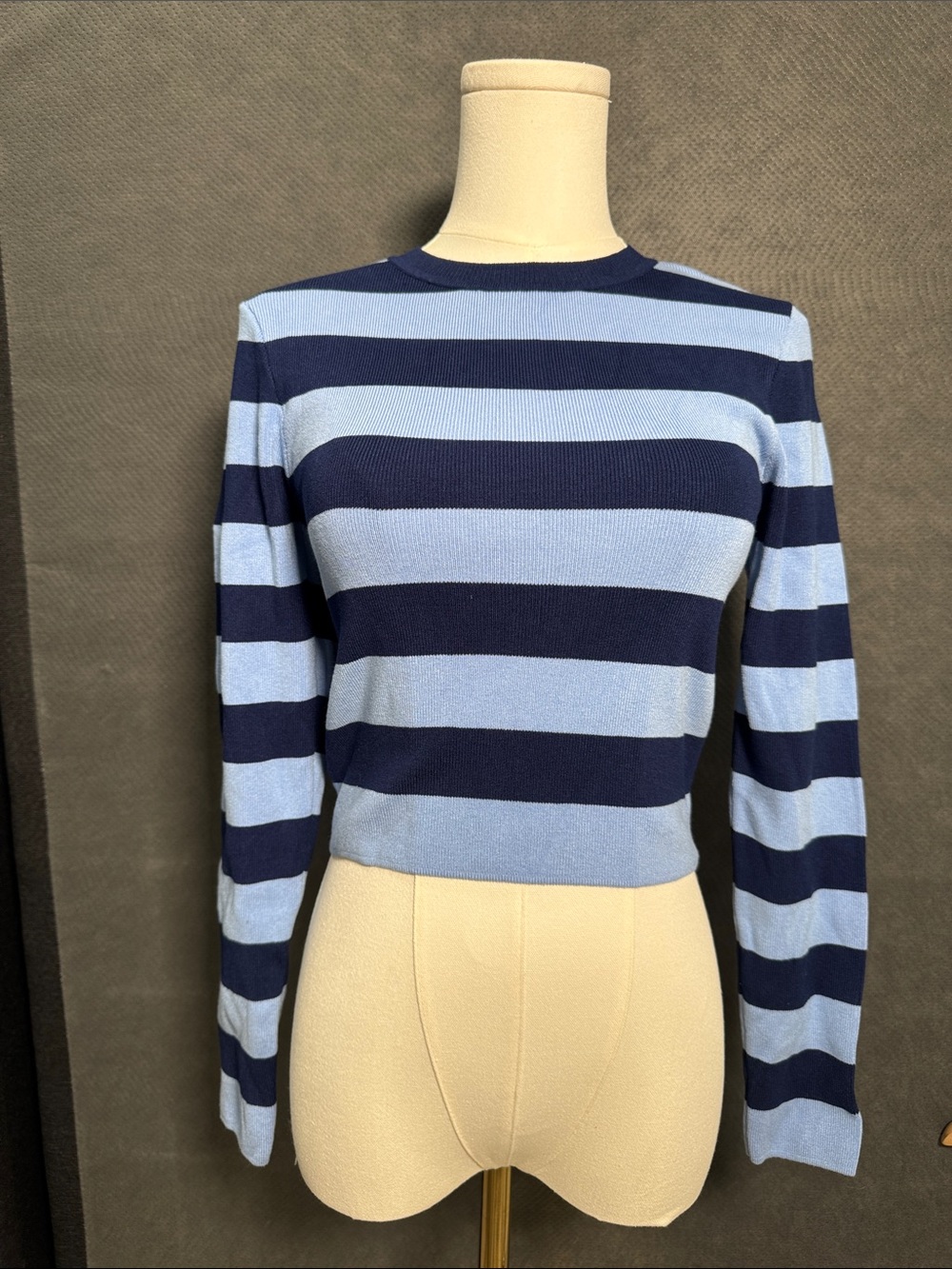 Zara Navy and Light Blue Striped Long-Sleeve Tee